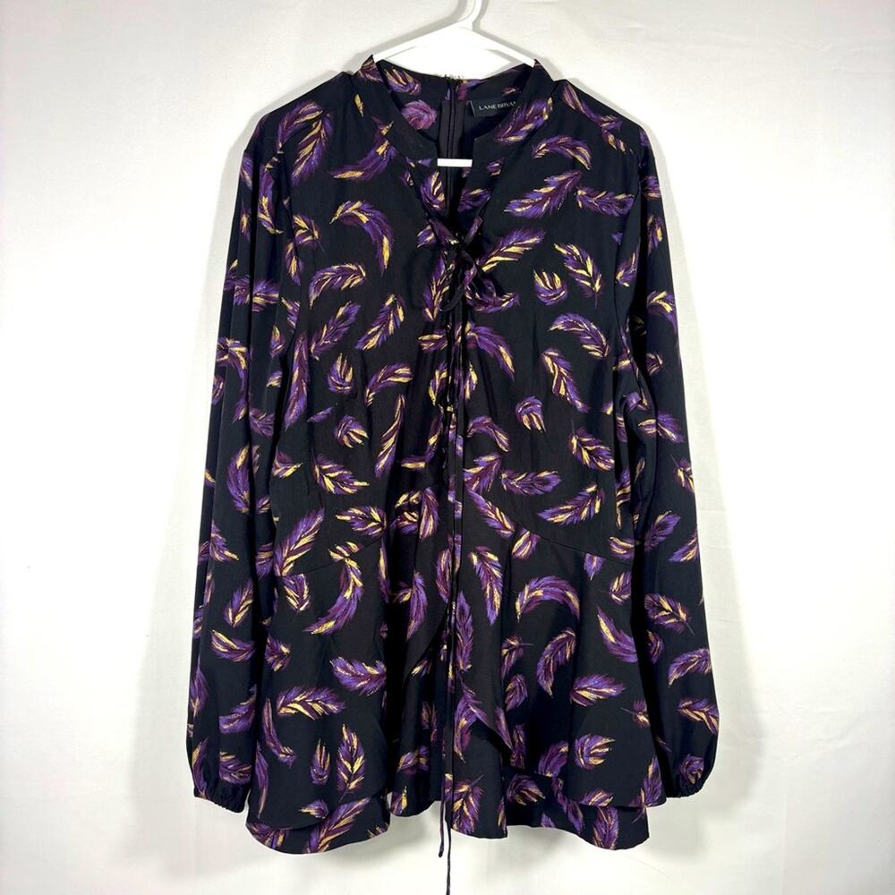 Lane Bryant Black Lace Up Top with Purple and Gold Feathers Size 20 DD0570